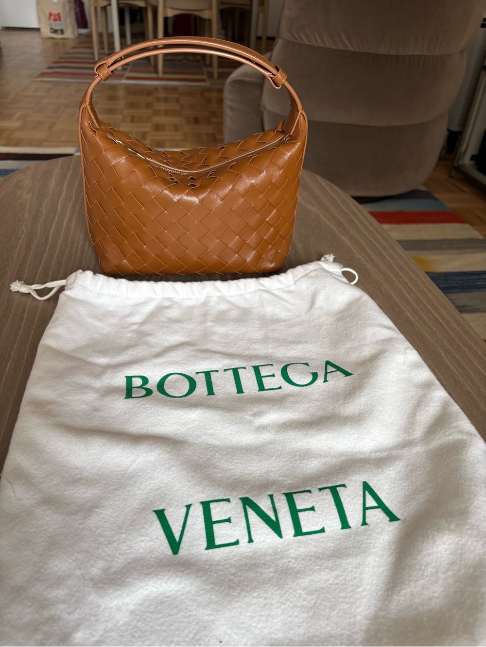 Bottega Veneta Tan Small Wallace Intrecciato Leather Bag